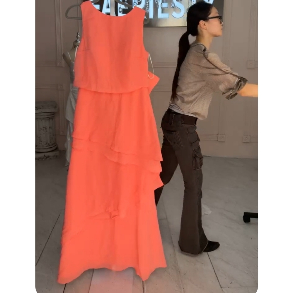 Elegant Coral Layered Dress